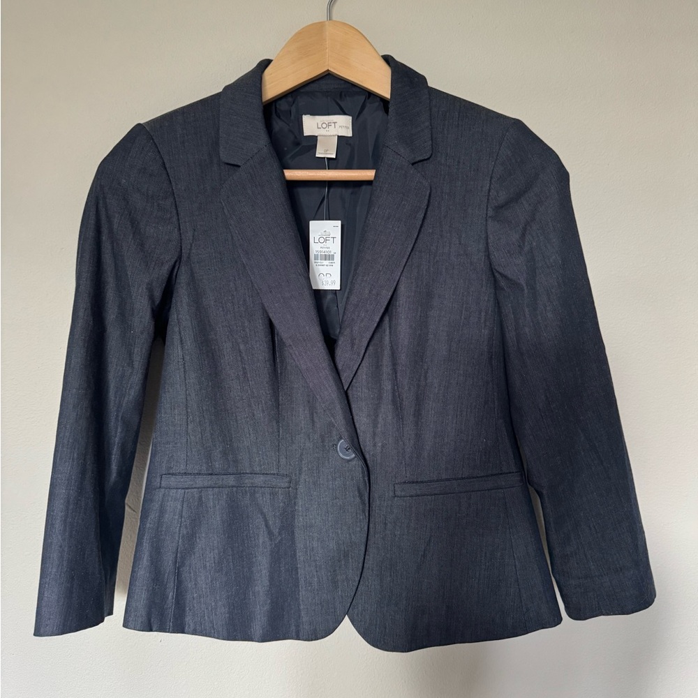 LOFT Charcoal Blue Gray Single-Button Tailored Blazer